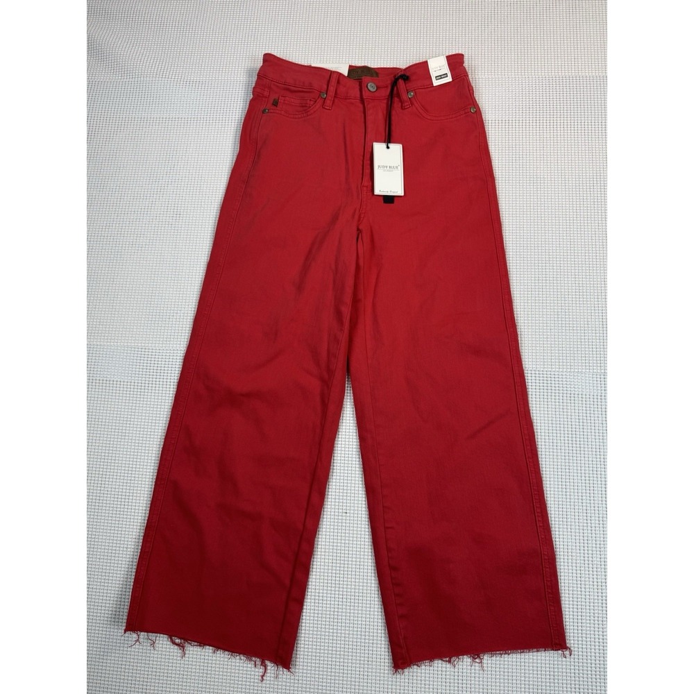 Judy Blue Women Red High Waist Wide Leg Jeans 5/27 Raw Hem JB88838C NWT
